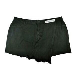 Highway Jeans Black Denim‎ Skort Frayed Hem Asymmetrical Mini Size 20